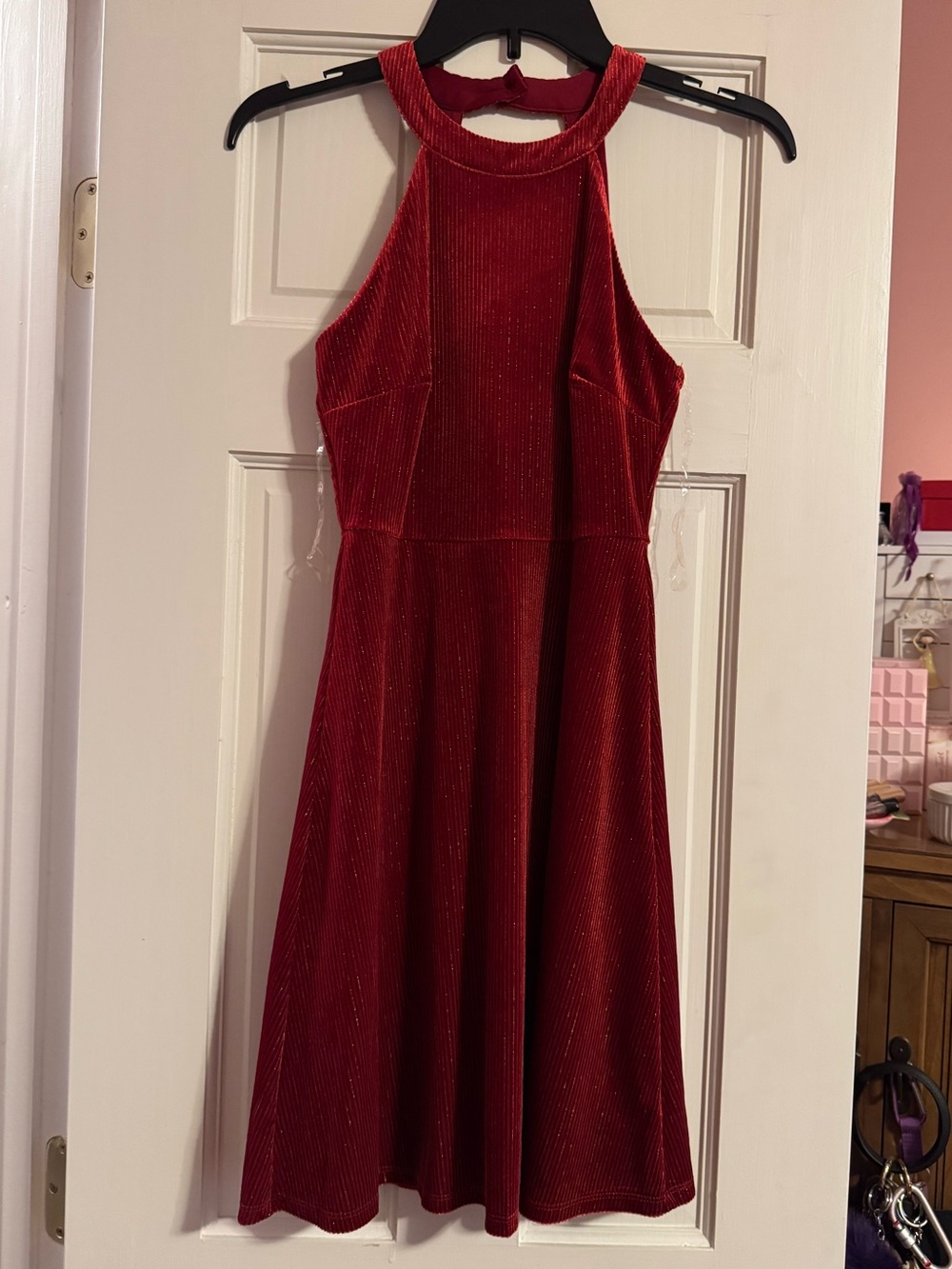 Red Velvet Halter A-Line Dress